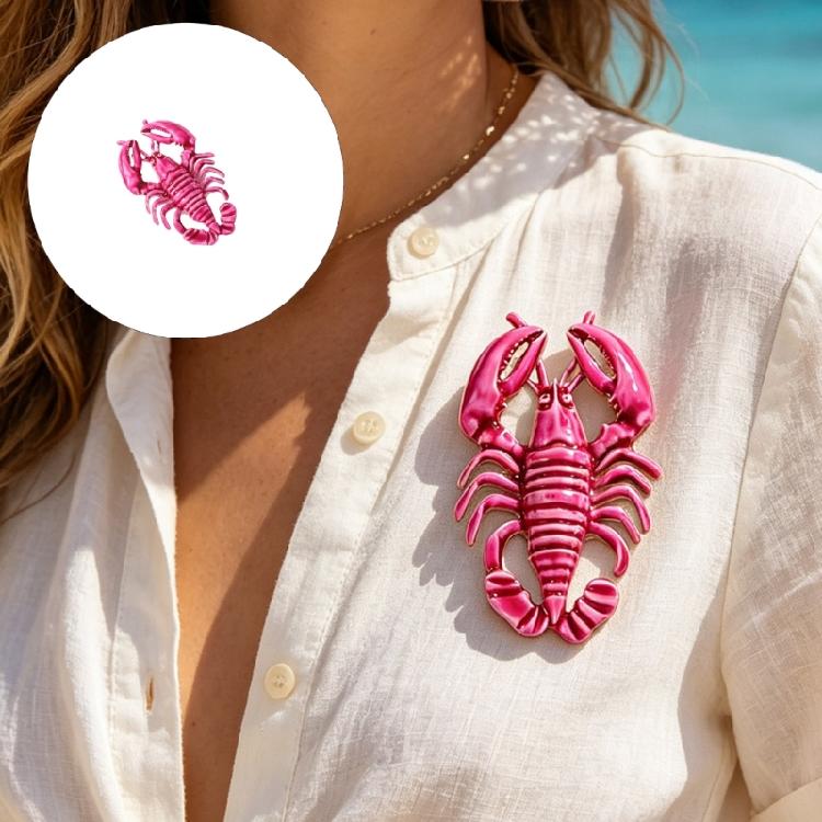 Urlaubsstil Hummer Brosche Rosa Glänzend Zinklegierung Anstecknadel, Meeres-Thema Statement Schmuck für Oberteile, Jacken, Strandausflüge und Tägliche Outfit-Schichten