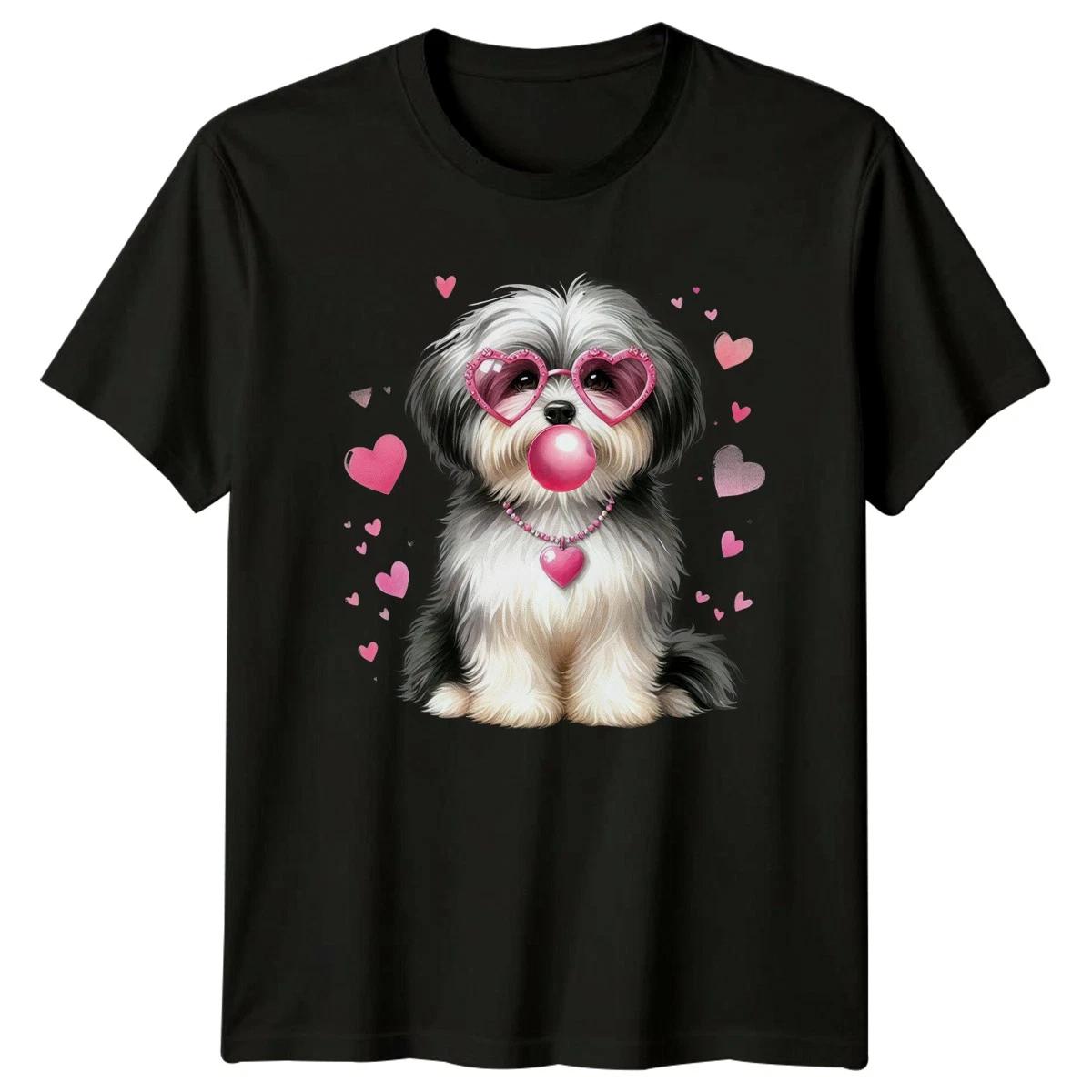 Fluffy Dog Heart Sunglasses Bubblegum Animals Dogs Mens T-Shirt Womens Tee XS