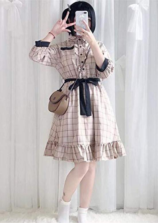 Socks XS To 6L Check Pattern Cute Large Loose Knee Length [Sunny Step] Included, Size, Women's Dress, Gray, Brown, Beige, Lolita, Clothes, Size, Fit,