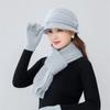 Guantes gorro bufanda conjunto de 3 piezas invierno otoño elegante mujer sombrero grueso orejeras sombreros de cubo para mujer gorro de pelo de conejo señoras