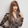 LOUIS FERRE czekoladowy brąz z blond refleksami włosy syntetyczne długie proste naturalne peruki z grzywką damska peruka z włókna Cosplay
