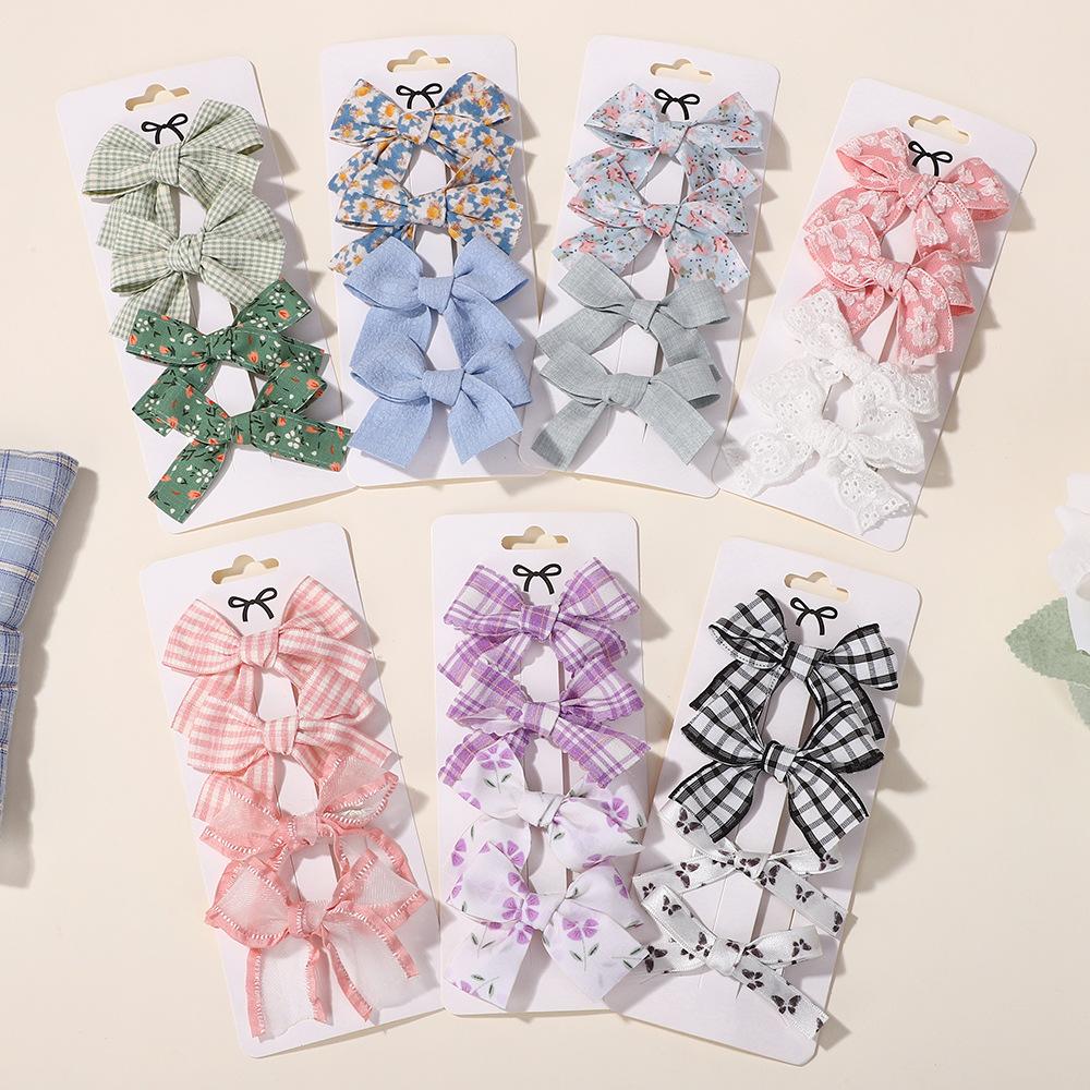 Simple Bow Hairpin Set, Four-Piece Set Of Children'S Hair Accessories, Fabric Hairpin Set, Baby Headgear 5135.
