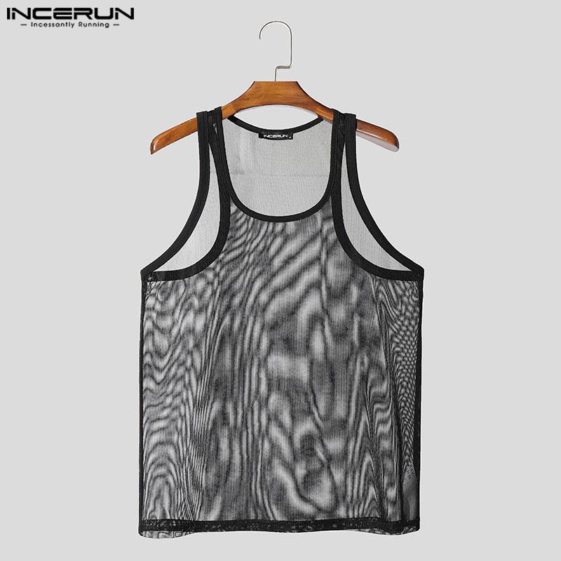 INCERUN Sommer Herren Ärmellos Durchsichtig Mesh Transparent Party Club Tanktops