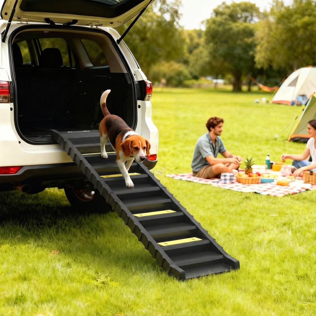 Rampa para Perros para Coche con Peldaños Antideslizantes, Escaleras para Mascotas de 10 Peldaños para que las Mascotas Accedan a Coches y Camas Altas, Negro