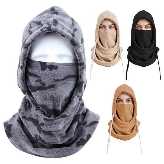 Practical Cycling Face Cover Hat Set Thick Drawstring Keep Warm