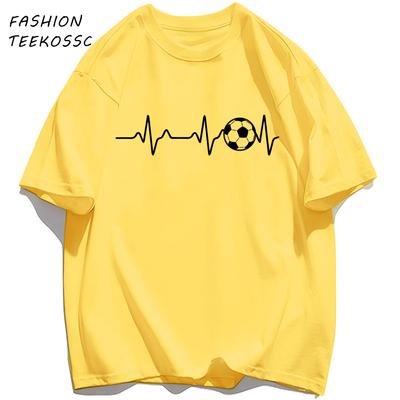 Football Electrocardiogram Print Men T Shirt Crewneck Summer TShirt Casual Loose Clothes Unisex AllMatch Cotton Sportswear