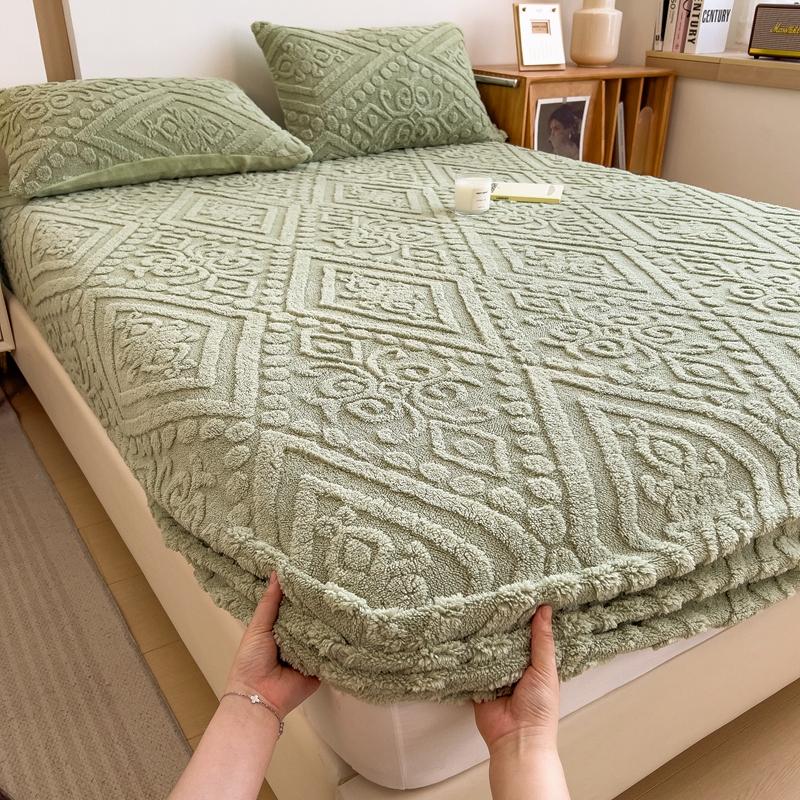 Couvre-lit en velours gaufré 3D épais chaud en peluche drap-housse élastique antidérapant protège-matelas 90/120/150/180/220x200