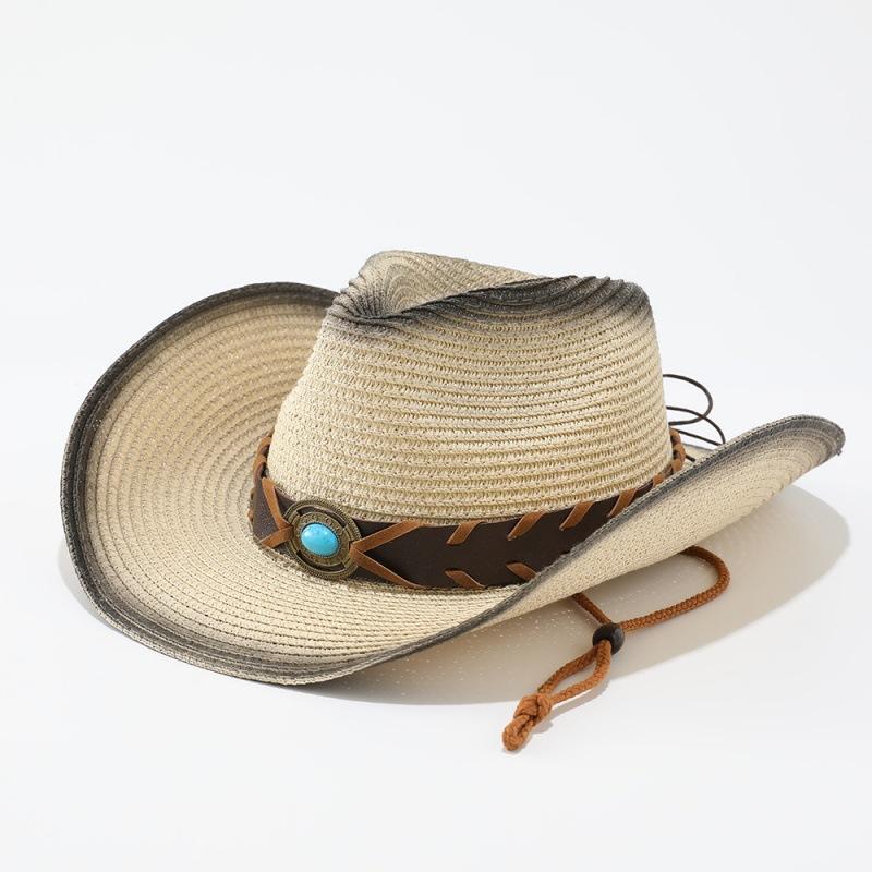 Big-brimmed jazz straw hat women's summer outdoor travel sunscreen sunshade beach hat western cowboy hat men's Tibetan hat
