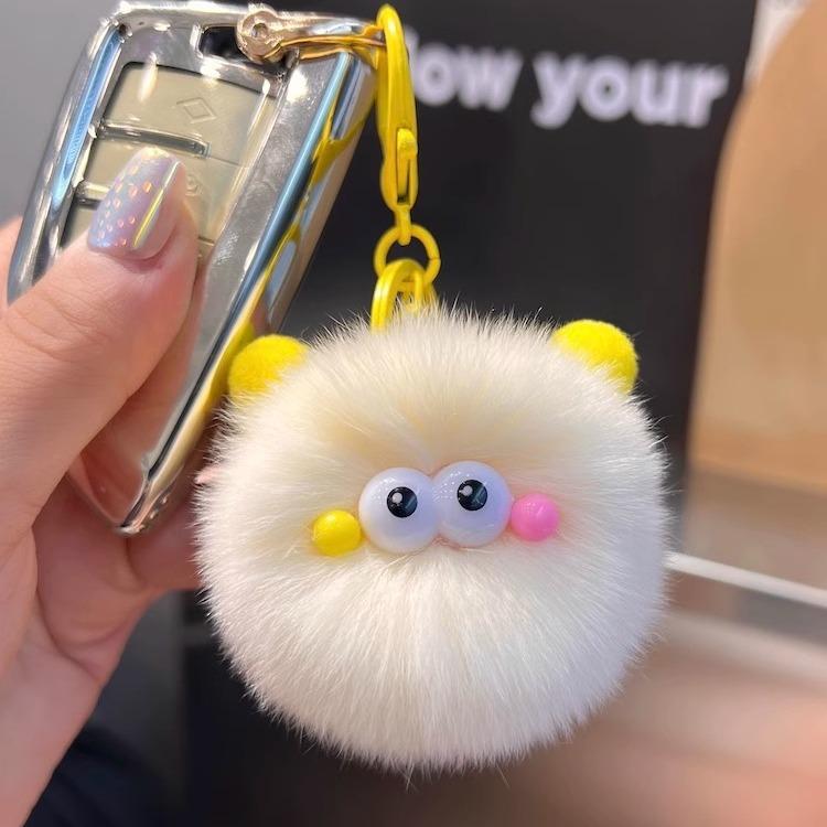 New Real Rex Rabbit Hair Small Coal Ball Car Key Imitation Buckle Pendant Pom Pom Creative Doll Book Bag Pendant Gift