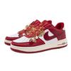 AJ1 Wedding Shoes: Bridal and Groom Flat-Soled Sneakers - Red, Dual-Function for Wedding Dress or Casual Wear.