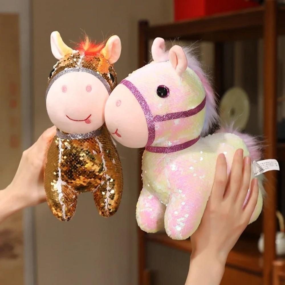 Stuffed Pretty Flashing Horse Plush Doll Colorful Sequined Pony Decor  Festival Decoration