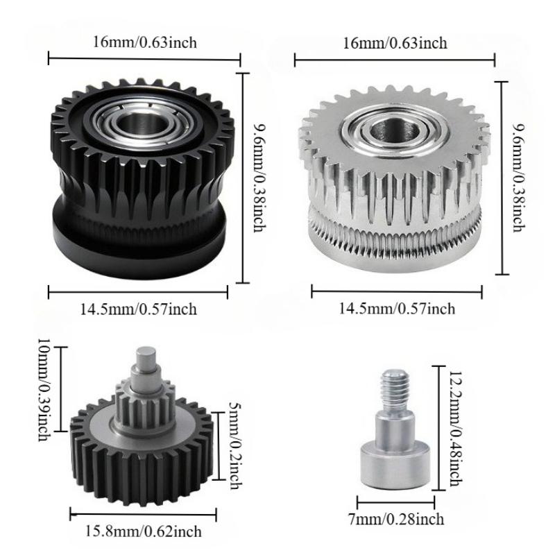 3D Printer Print Head Accessories, All-metal Double Gear Upgrade DLC Hardened Steel K1C/Ender3