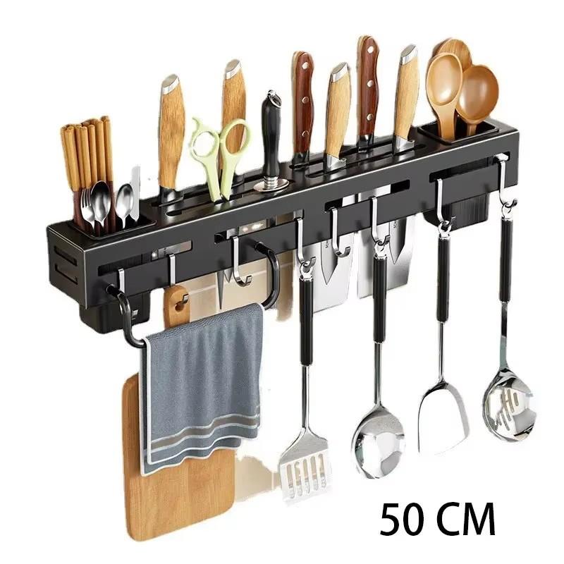 Storage Rack Knife With Hook Kitchen Cabinet Stainless Steel Frame Wall Mounted Knife Holder Storage Rack Kitchen Nail Free