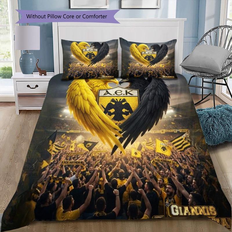 AEK 3Pcs Bedding Set, Duvet Cover with 2 Pillowcases, Black Yellow Checkered Shield Print Bed Linens, No Comforter No Pillow Core