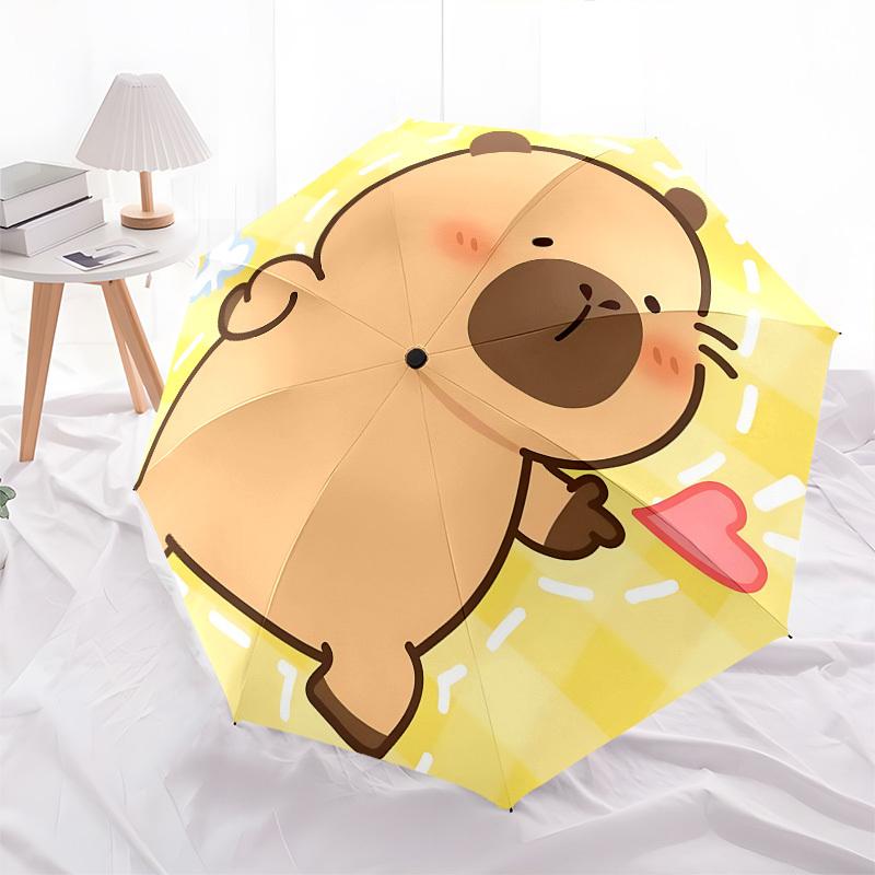 Cute Capybara,Cartoon Heart Automatic Folding Umbrella Compact 8 Rib Design,Unique Style,Suitable for Everyday Outdoor Use,Perfect Gif