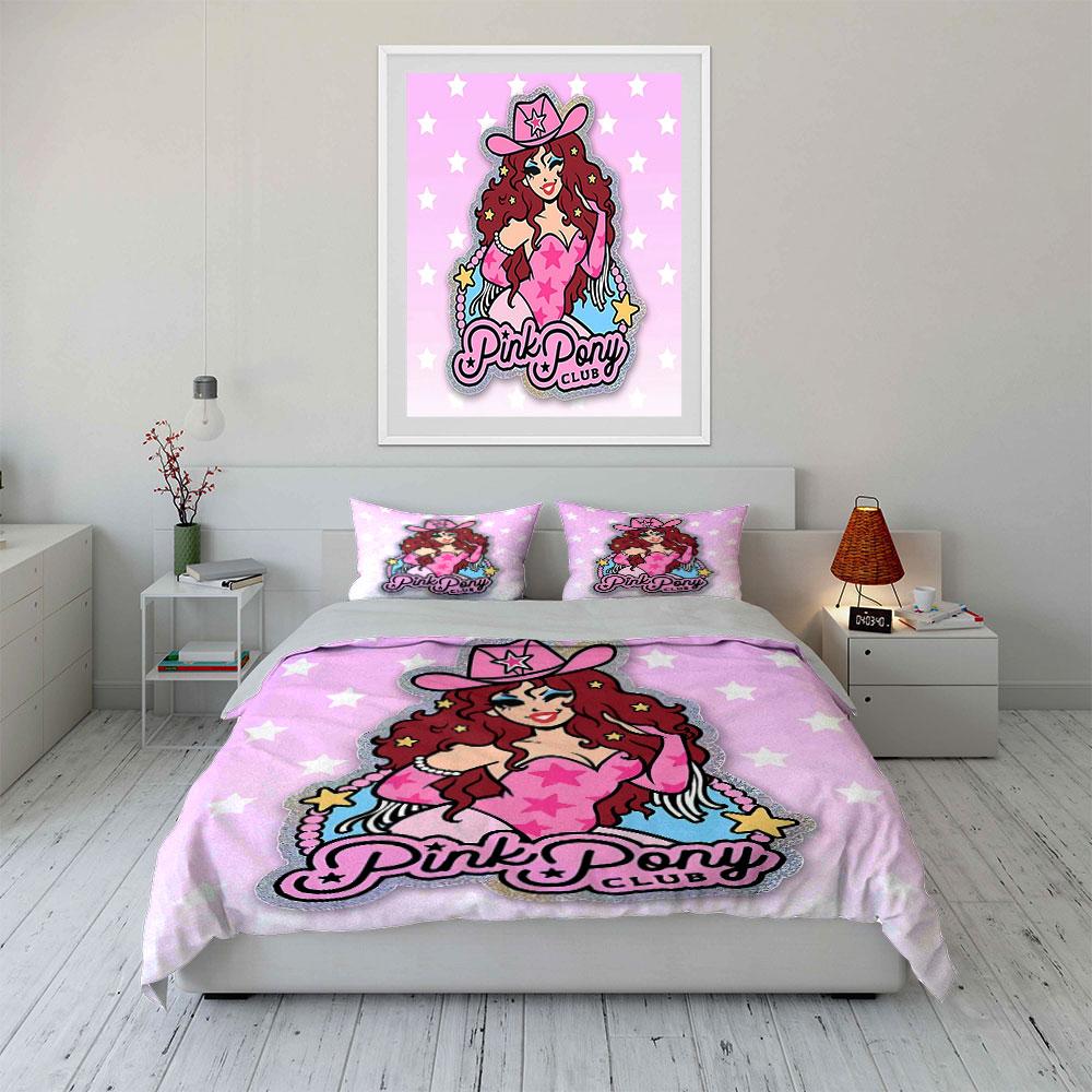 Pink Pony Club Cowgirl Art Bedding Duvet Cover Set Duvet Cover Pillowcases (1*Duvet Cover 2*Pillowcases, without duvet insert)