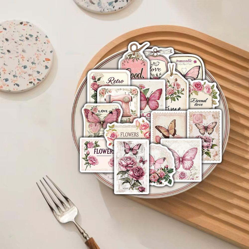 30/60PCS Retro Pink Romantic Stickers Laptop Colorful Waterproof Luggage Aesthetic Bicycle Vintage Cartoon Waterproof Sticker