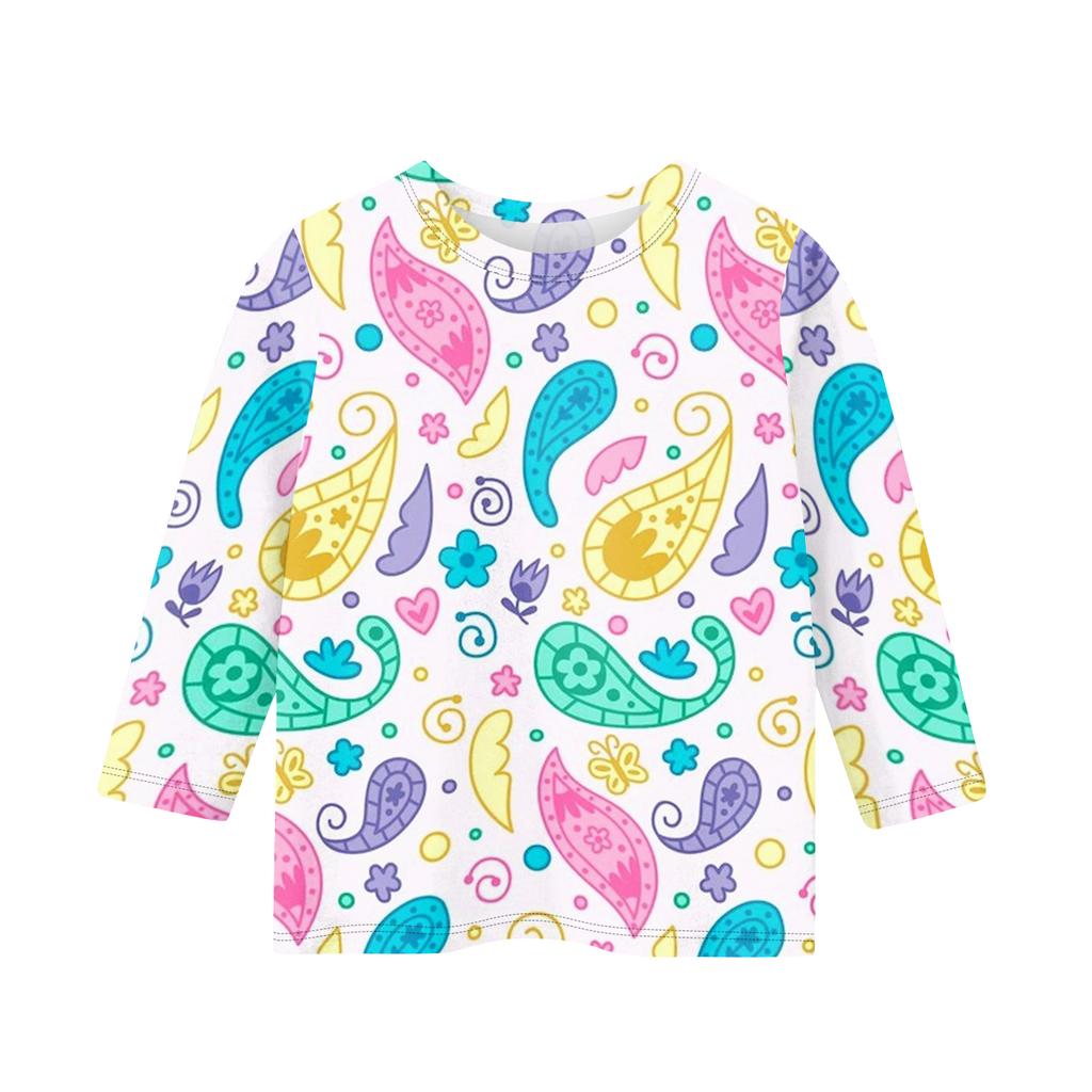 Children's Printed Round Neck Seven Quarter Sleeve Casual T-shirt