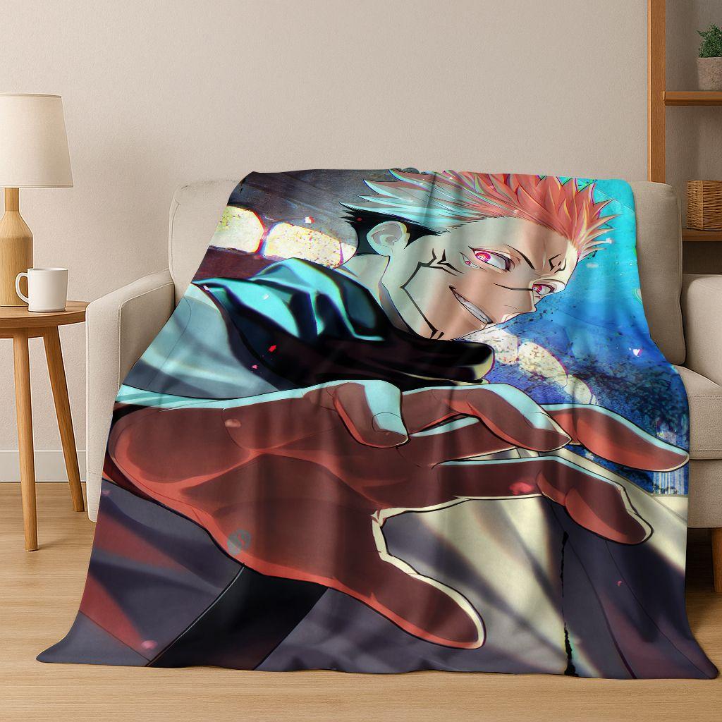 Anime Jujutsu Kaisen Yuji Satoru Cartoon Flanelldecke, Gemütliche Weiche Überwurfdecke für Zuhause Schlafzimmer Bett Sofa Picknick Abdeckung Geschenk Kind