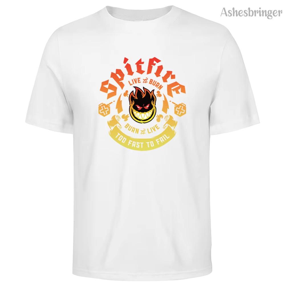 Men's Cotton Spitfire Graphic Print T-shirt Tees Casual Loose Round Neck Street Style Tops for Men and Women