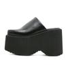 Gdgydh Fashion Square Toe Platform Mules Black PU Slip-On Loafers Thick Heels Comfortable Summer Footwear for Women Slippers
