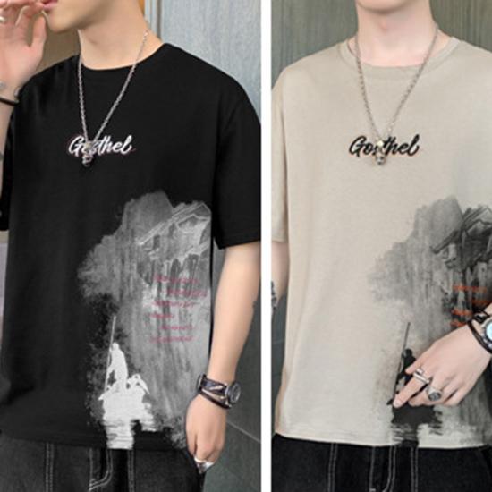 Short Sleeved T-shirt for Men's Thin Summer Trend Ink Style Half Sleeved Casual and Handsome Fashion Top