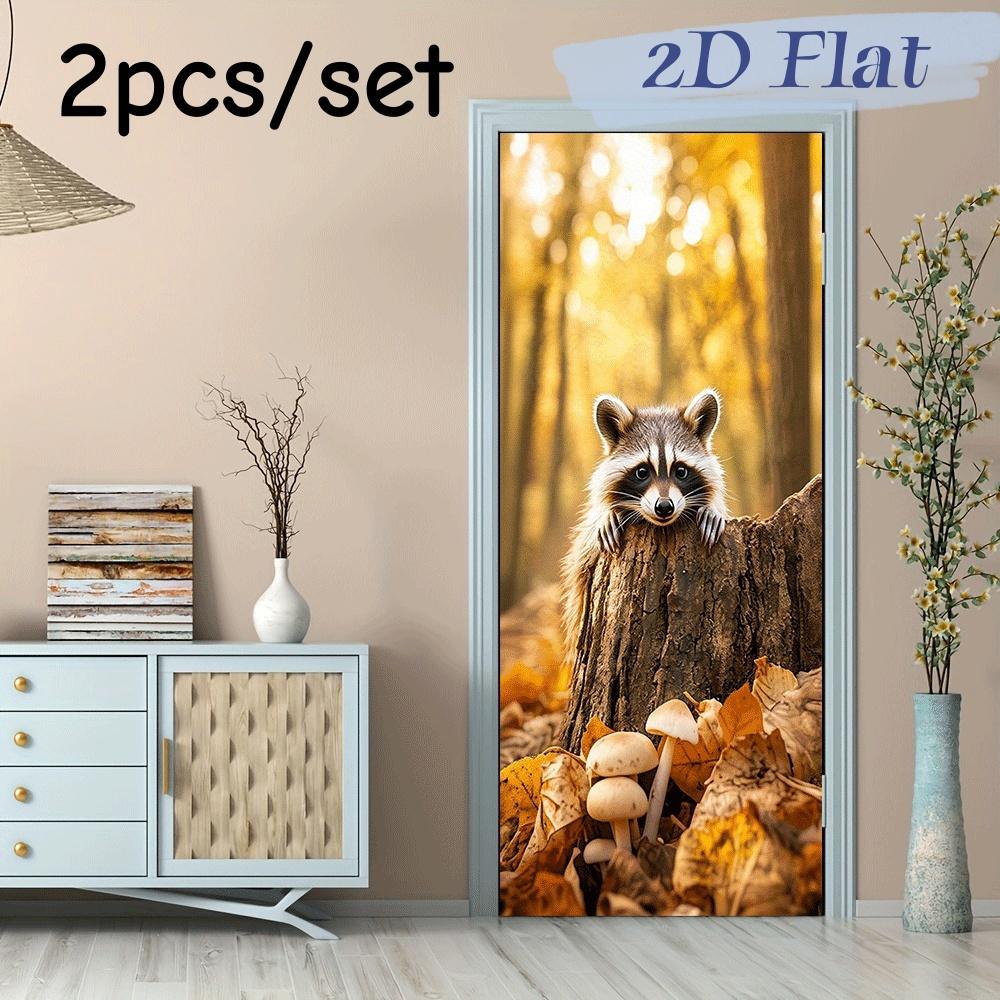 

2pcs Cute Raccoon Tree Stump Mushroom Wall Stickers Autumn Forest Animal Bedroom Living Room Children s Room Decorative Stickers (as the picture,38.5x200cmx2)