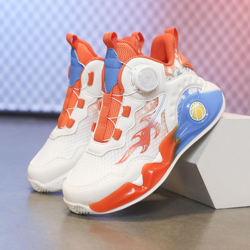 2025 autumn new classmates children's sports shoes lightweight soft sole rotating button boys and girls basketball shoes running shoes