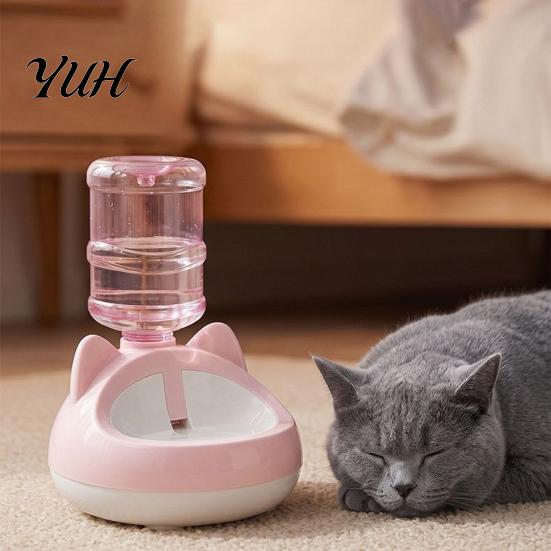Universal Bottle Interface Pet Feeder Automatic Cat Water Dispenser, Auto Refill Feeder, Cute Dispenser Ear Design, Adapter Threaded Bowl for