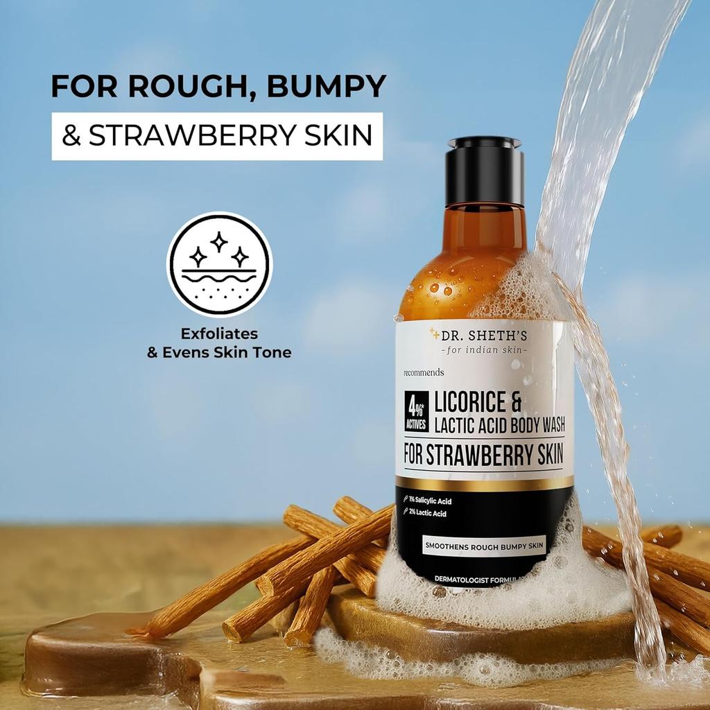 Dr. Sheths’ Licorice & Lactic Acid Body Wash 250ml Pack Gentle Exfoliating Shower Gel For Smooth Skin