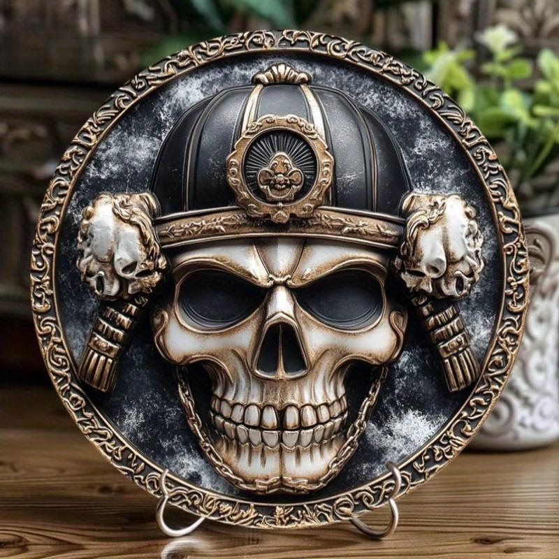 2d Flat 20*20cm, Vintage Samurai Skull Helmet Decorative Wooden Sign, Wall Hanging Multipurpose Wooden Plaque, Home, Bedroom, Bar, Party Decor