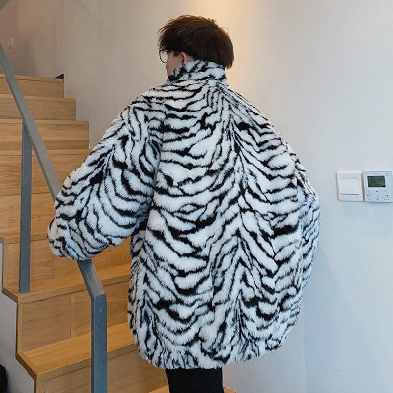 Winter Men Faux Fur Tiger Pattern Coat Jacket Male Fashion Loose Warm Coat Male Streetwear Thicken Outwear