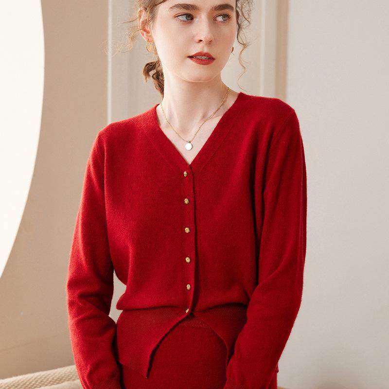 Women's Cashmere V-Neck Button Cardigan - Long Sleeve, Versatile, Loose Knit Outerwear, Lightweight Base Layer Sweater