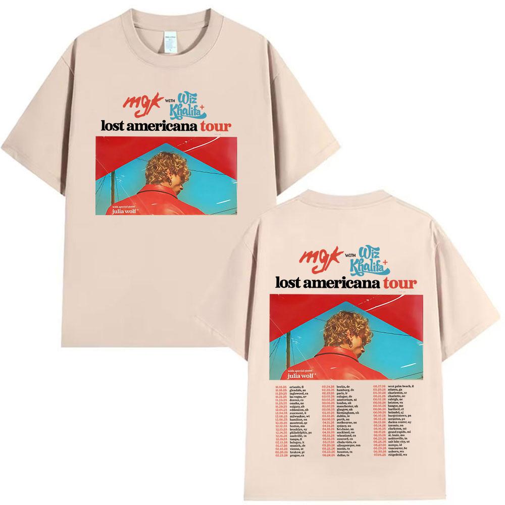 Rapper Mgk Lost Americana Tour 2025 Graphic T Shirt Men's Hip Hop Fashion Short Sleeve T-shirts Retro Cotton T-shirt Streetwear