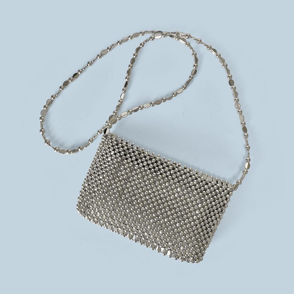 Letní Nový Blingbling Retro Stříbrný Dutý Design Ručně Vyráběná Korálková Taška na Vyklápěcí Telefon