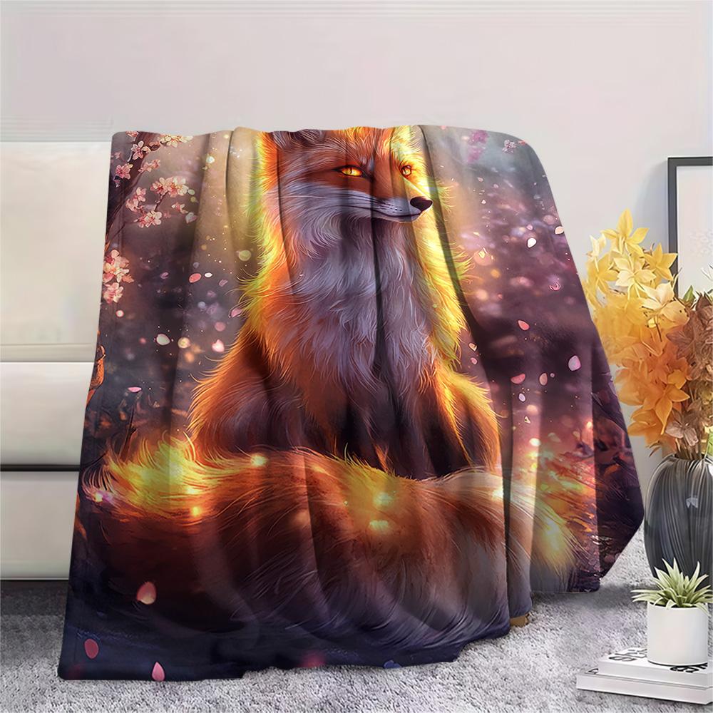Fox Print Flannel Blanket, High quality Comfortable for All Seasons, Home Decor, Warmth and Comfort, Perfect for Christmas Gifts