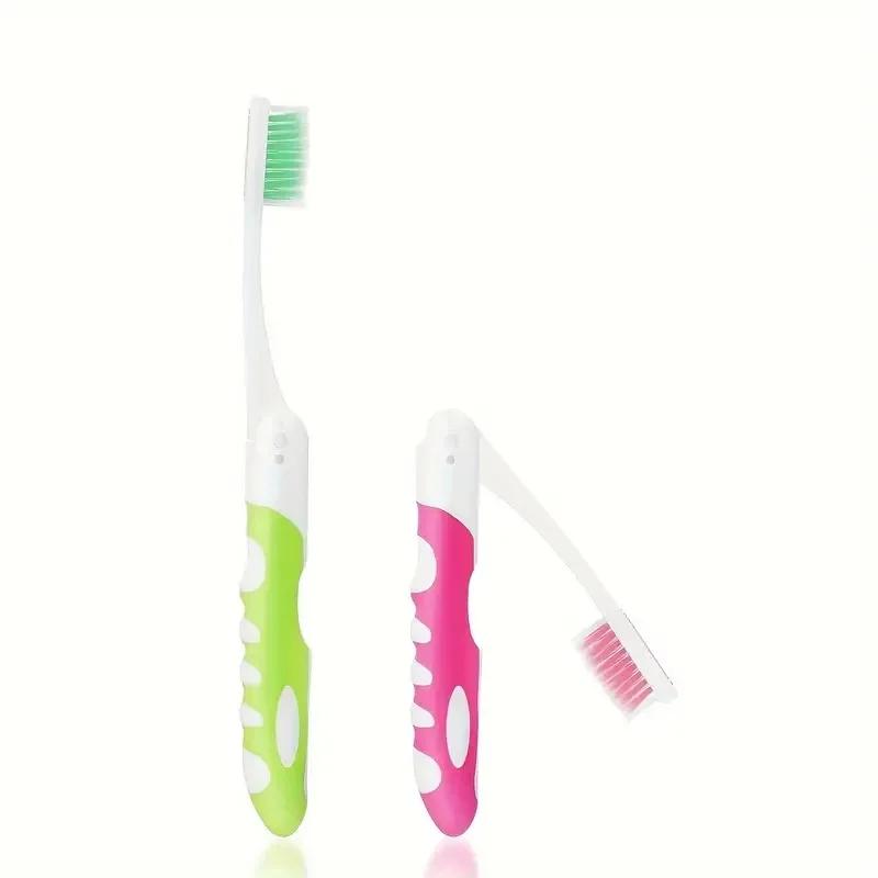 

2Pcs Caterpillar Design Folding Toothbrush Portable Storage Case for Couples Adult Soft Bristle Toothbrush Travel Size рожевий зелений колір