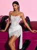 European Strapless Fishbone Lace Mesh Bodycon Gown