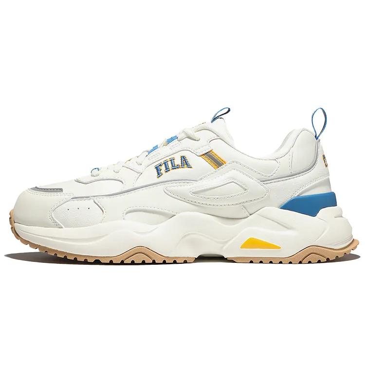 FILA Rayflide Fabric Cushioning , Wear Resistant Low top Casual Shoes Unisex White Blue Yellow Korean Style (Unisex) Casual Shoes