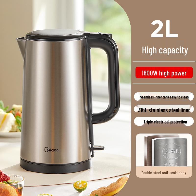 Midea SH20M121 Fast Heating 2L Anti-Scald Kettle, 316L Stainless Steel, Electric Water Heater for Home & Office Use.