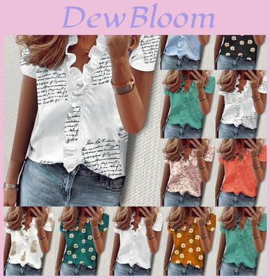 Stylish Women's V Neck Ruffle Short Sleeve T Shirt With Fashionable Daisy Print
