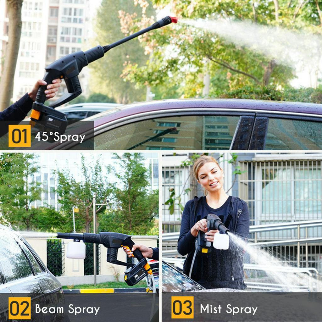 Cordless Portable High Pressure Car Washer 21V Spray Guns Car Washer 10000mAh Li-ion Battery 5m/16.4ft Garden Car Cleaning Tools Black