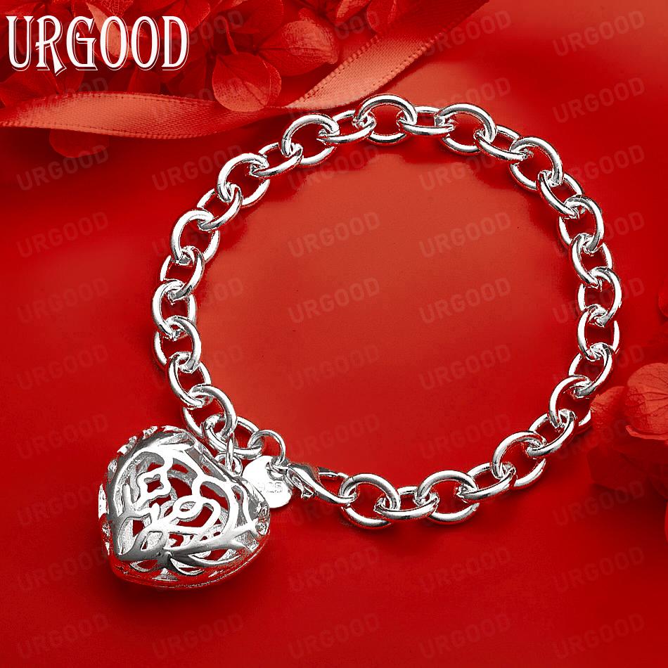 925 Sterling Silver Gift Heart Bracelet Fashion Jewelry 20CM