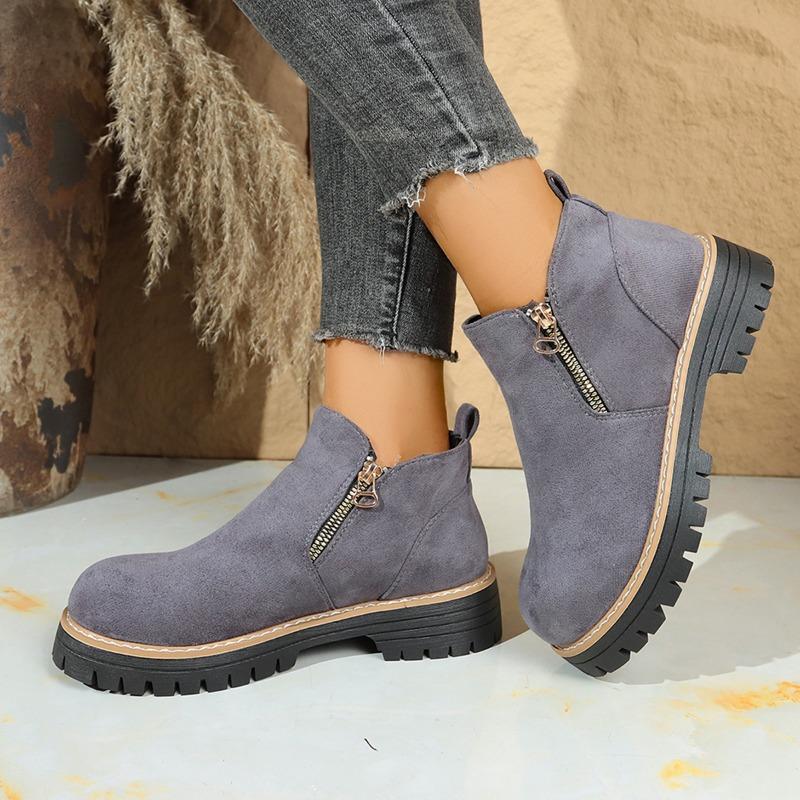 Booties  Fall Winter New Fashion Comfortable Round Toe Double Zip Platform Block Heel Women's Shoes