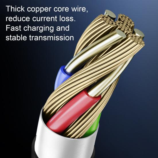 Cablu de încărcare USB 3-în-1 100W Încărcare super rapidă Retractabil în formă de T cu lumină LED Tip C/Micro USB/Cablu de date cu arc cu 8 pini