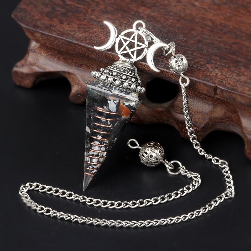 1690 Three-Phase Moon Seven Chakra Stone Resin Hexagonal Crystal Pendant Pendulum Cross-Border Jewelry