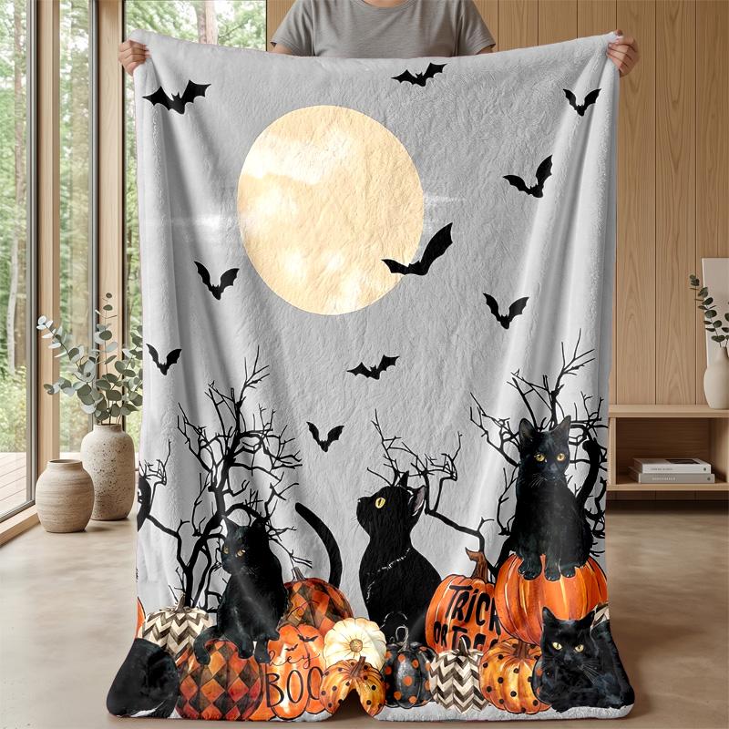 Halloween Black Cats Pattern Theme blanket Lightweight Warm Flannel Blanket Decorative Throw Blanket for Home Decoration