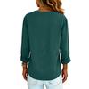Ladies' Color Retro Shirt Casual Loose V-neck Long Sleeved Slit Cotton Linen Shirt