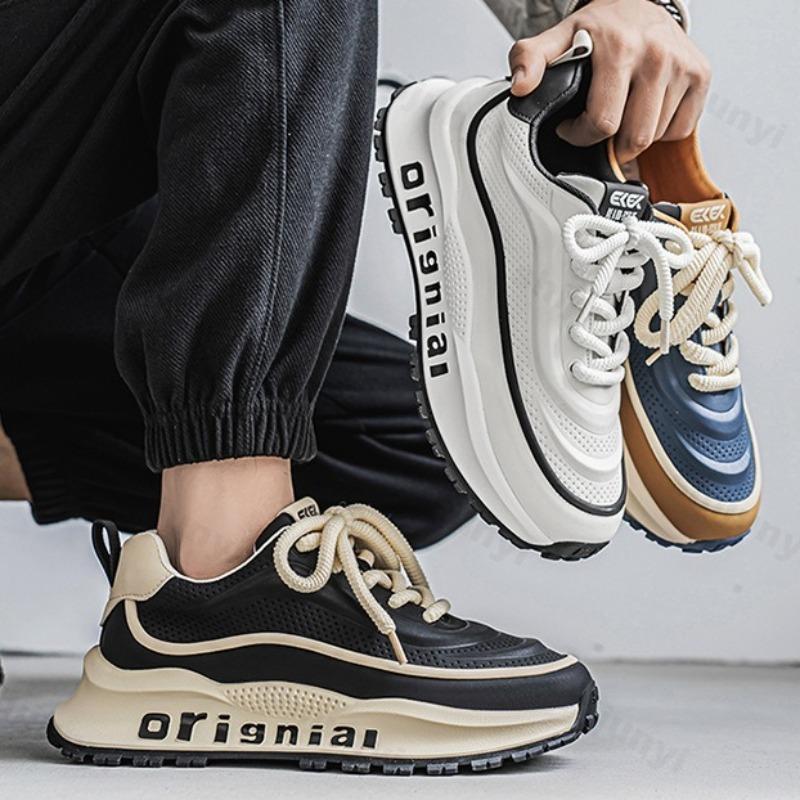 Men Vintage Low Top Thick Soled Casual Sneakers Fashion Comfort Platform Sneakers for Men Color Blocked Men Shoes Zapatos Hombre