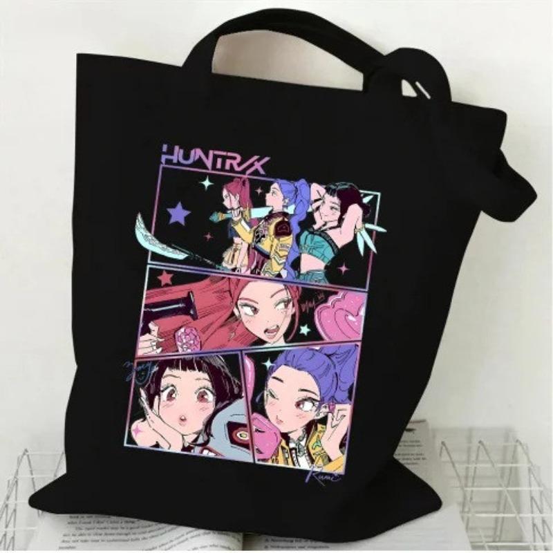 Kids Girls Kpop Rumi Zoey Mira Printed Student Large Capacity Casual Canvas Shopping Crossbody Shoulder Bags